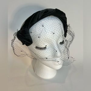 True vintage 1950s crescent hat with veil. Gothic, Widow, Halloween, Funeral hat